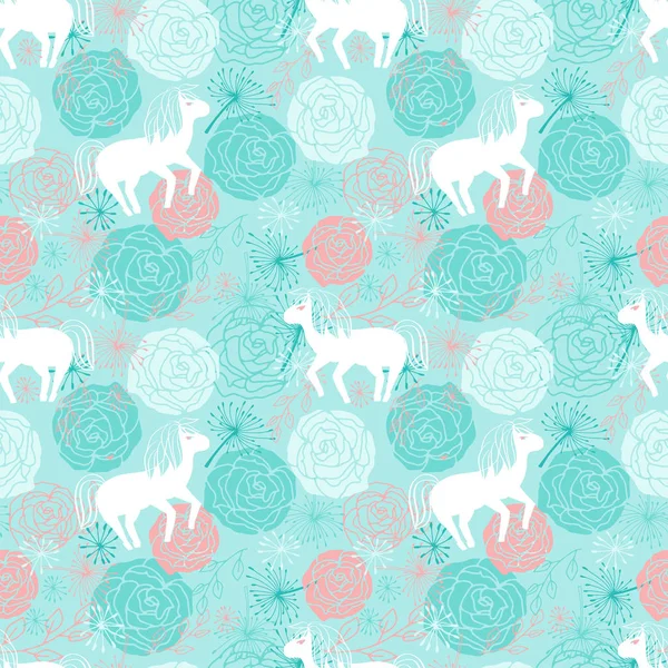 Vector Seamless Background Small Cute White Horses Endless Pattern Pony — Stock Vector