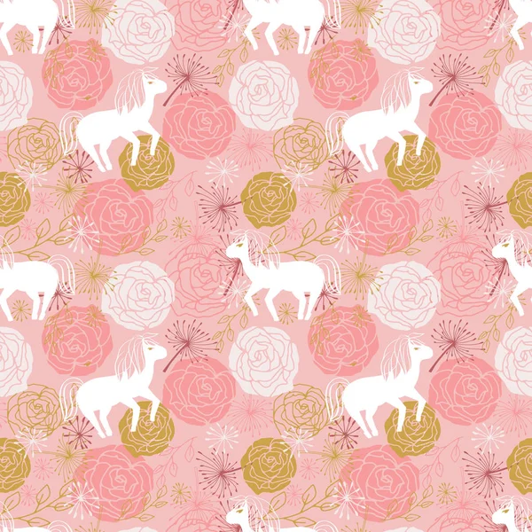Vector Seamless Background Small Cute White Horses Endless Pattern Pony — Stock Vector
