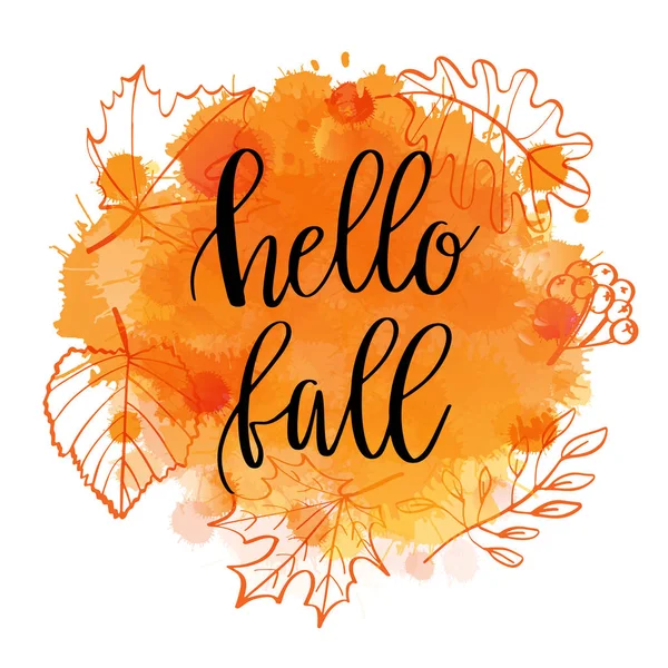 Herfst Belettering Zinsdeel Hallo Val Aquarel Imitatie Achtergrond Wth Herfst — Stockvector