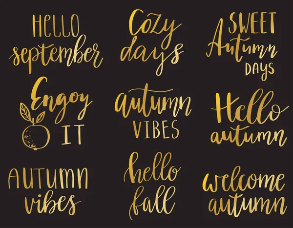 Векторная Ручная Надпись Осенние Фразы Набор Написанные Различных Стилях Кисти — стоковый вектор