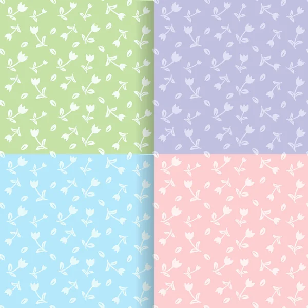 Set Seamless Floral Patterns Light Green Blue Violet Pink Can — Stock Vector