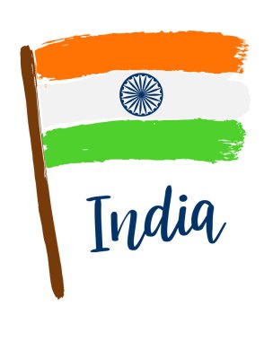 Hindistan. Soyut vektör arka plan word ve grunge fırça boyalı bayrak yazı ile. Beyaz zemin üzerine akrilik taklit