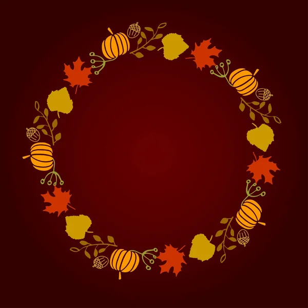 Vector Illustration Wreath Autumn Leaves Yellow Green Red Brown Color — Stock Vector