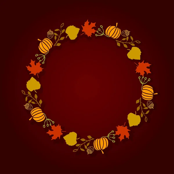 Vector Illustration Wreath Autumn Leaves Yellow Green Red Brown Color — Stock Vector