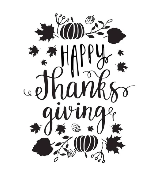 Happy Thanksgiving Belettering Zin Herfst Oogst Symbolen Witte Achtergrond Vectorillustratie — Stockvector