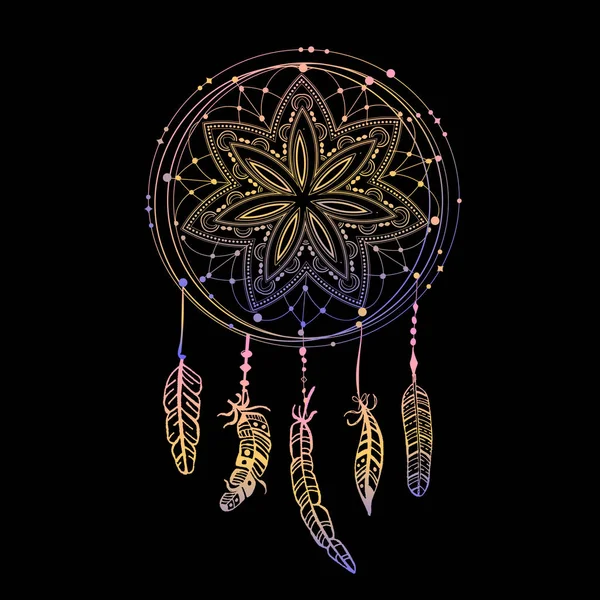 Dreamcatcher Ilustração Vetorial Sobre Fundo Preto — Vetor de Stock