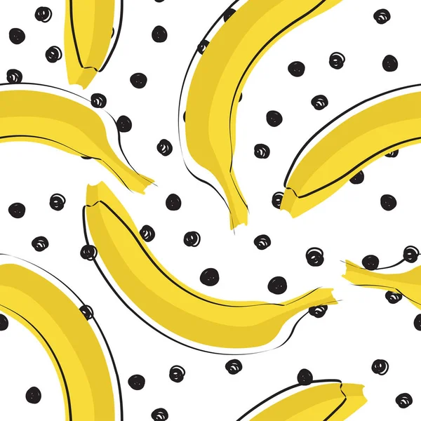 フラット スタイルの水玉背景に新鮮な黄色バナナとシームレスなスタイリッシュなパターン ラップ シャツ バミューダ 他のデザインのバナナ パターン — ストックベクタ
