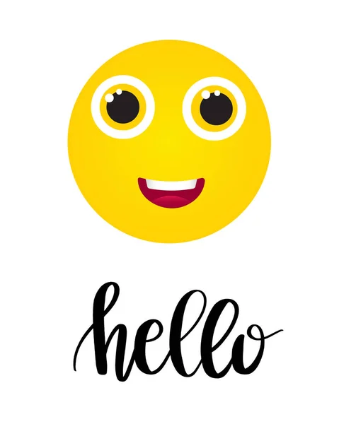 Vector Happy Smile Icon Text Hello Vector Emoticon Yellow Smile — Stock Vector
