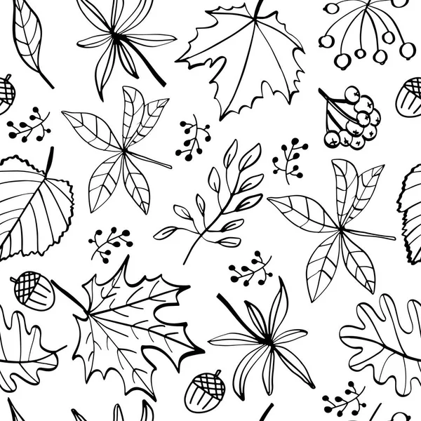 Φθινοπωρινά Φύλλα Χωρίς Ραφή Πρότυπο Χρώματα Μαύρο Και Άσπρο Μπορεί — Διανυσματικό Αρχείο