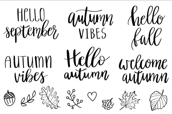 Vector Hand Belettering Herfst Zinnen Ingesteld Geschreven Verschillende Stijlen Van — Stockvector