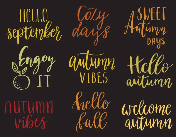 Ensemble Phrases Automne Lettrage Vectoriel Main Écrites Dans Différents Styles — Image vectorielle