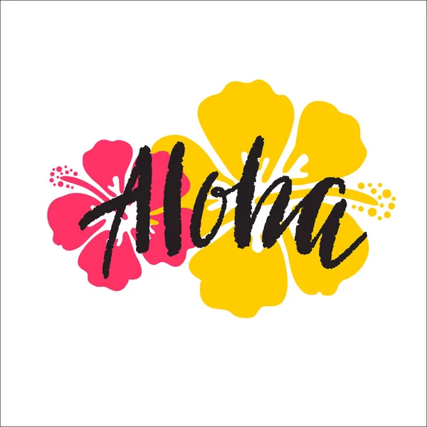 Aloha Schriftzug Vektorillustration Mit Hibiskus Zum Drucken — Stockvektor