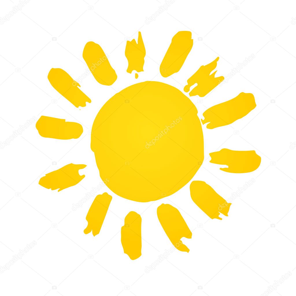 Hand drawn cute shinny sun. Vector graphic illustration
