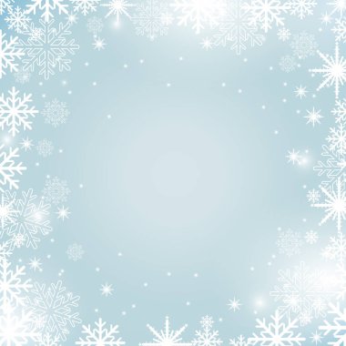 Kar taneleri ve ışıklar mavi zemin üzerinde soyut Noel arka plan