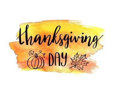 Mutlu Şükran günü poster. Modern fırça hat alıntı yazı ile soyut turuncu suluboya arka plan