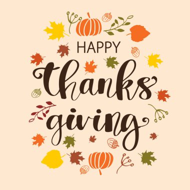 Elle çizilmiş Şükran Günü tipografisi posteri. Kartpostal, ikon ya da rozet için böğürtlen ve yapraklarla kutlama metni. Vektör kaligrafi harfi, tatil alıntısı
