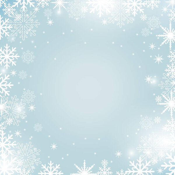 Abstract Christmas background with snowflakes and lights on blue backdrop