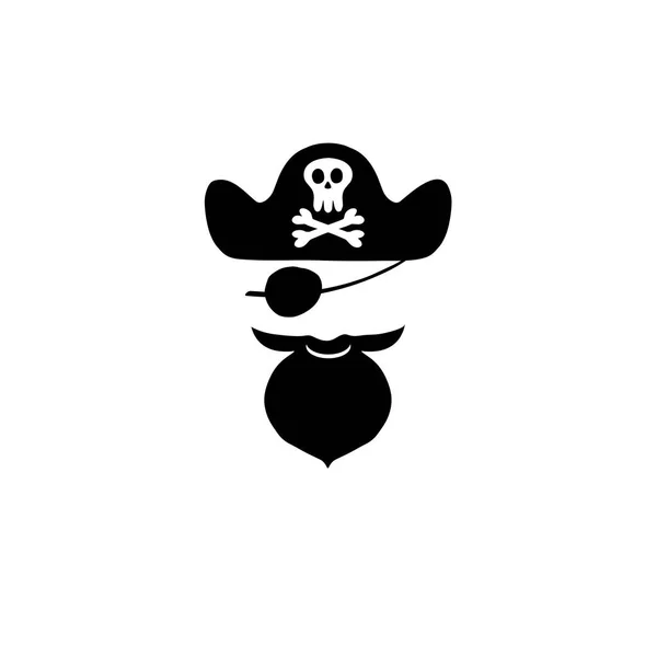 Pirate Bearded Head Black Hat Crossbones Vector Symbol Skull Crossed — Stock Vector