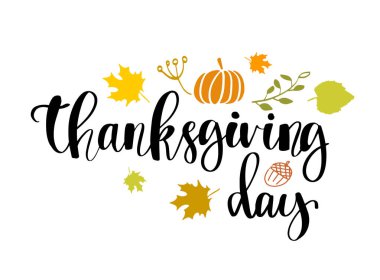 El Şükran günü tipografi poster çekilmiş. Çilek ve kartpostal, simge veya rozet yaprakları ile kutlama metin. Vektör hat yazı tatil teklif