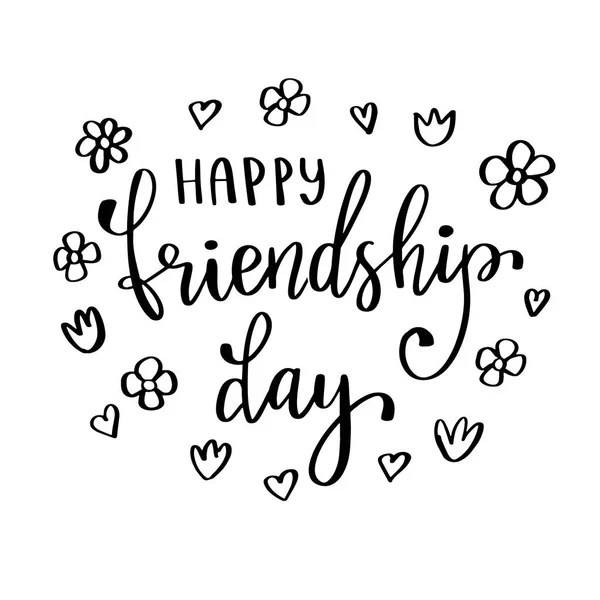 Illustration Vectorielle Texte Lettrage Noir Dessiné Main Happy Friendship Day — Image vectorielle