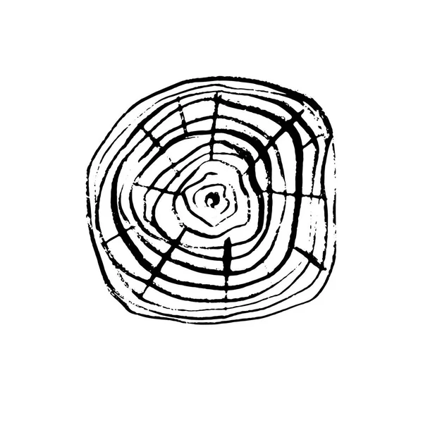 Boomstam Doorsnede Ring Zwart Wit Hout Cirkel Pictogram Geïsoleerd Een — Stockvector