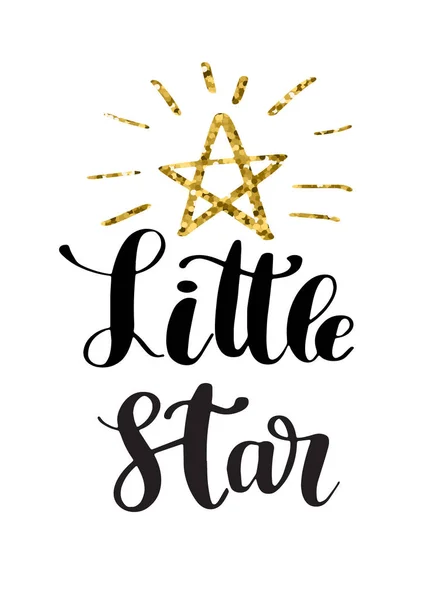 Hand Drawn Lettering Quote Little Star Golden Glitter Sign Modern — Stock Vector