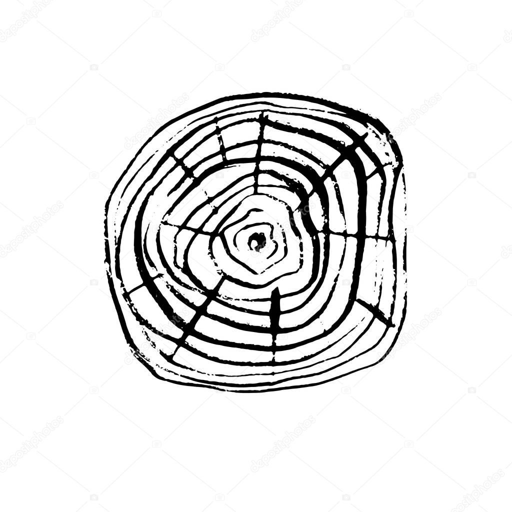 Tree trunk ring cross section. Black and white wood circle icon isolated on white background. Can be used for logo