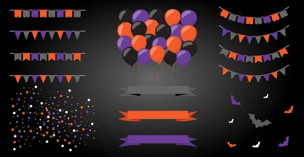 Fondo Halloween Con Globos Decoraciones Guirnaldas Bandera Ilustración Vectorial Party — Archivo Imágenes Vectoriales