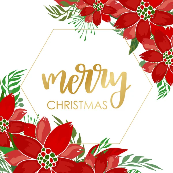 Christmas Party krans poinsettia bloemboeket — Stockvector