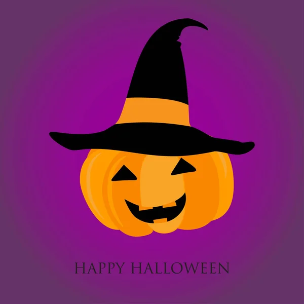 Buon Halloween Card Illustrazione Vettoriale Con Zucca Arancione Cappello Nero — Vettoriale Stock