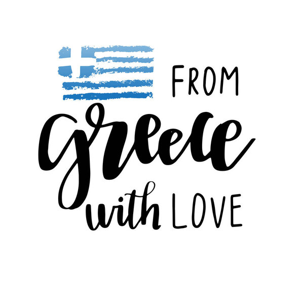 Greece hand drawn lettering phrase. Greek icon