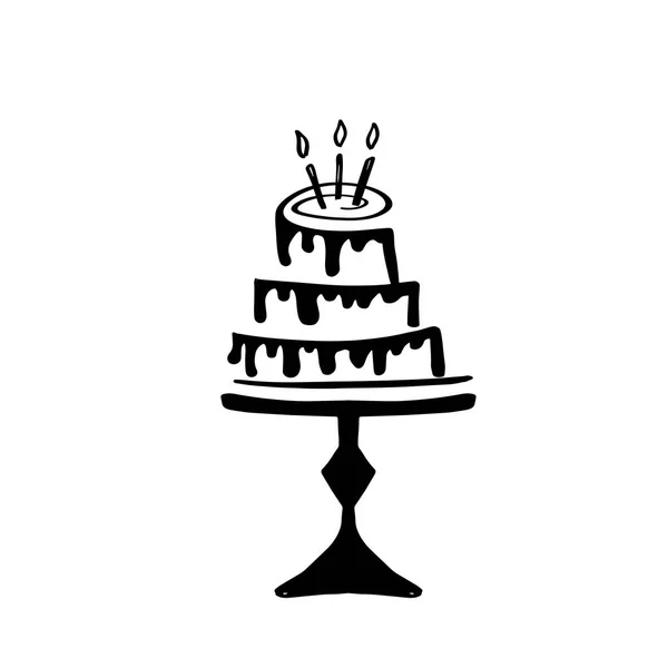 Gâteau Anniversaire Avec Caldles Dessiné Main Icône Vectorielle Logo Design — Image vectorielle