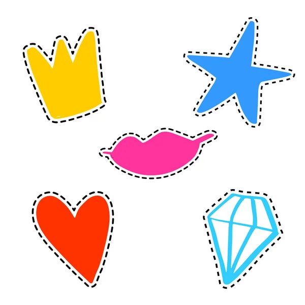 Vector Set Van Meisje Mode Patches Cute Cartoon Badges Leuke — Stockvector