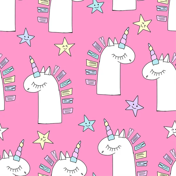 Vector Lindo Unicornio Silueta Con Estrellas Patrón Femenino Sin Costuras — Vector de stock