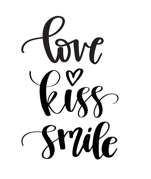 Vector Modern Brush Calligraphy Quote Love Kiss Smile Hand Lettering — Vettoriale Stock
