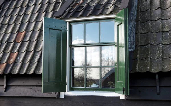 Old Window Dutch House Village House Roof Tiles Window — Stock Photo, Image