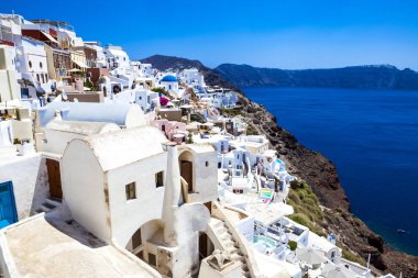 Santorini. Oia Yunan şehir Santorini Adası üzerinde