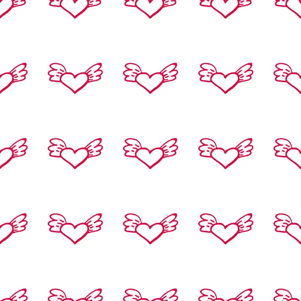 Seamless Valentine Pattern Flying Hearts Wings Love Background — Stock Vector