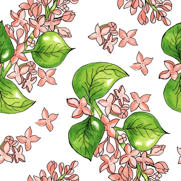 用水彩鲜花的无缝模式 苹果树枝花 — 图库矢量图片