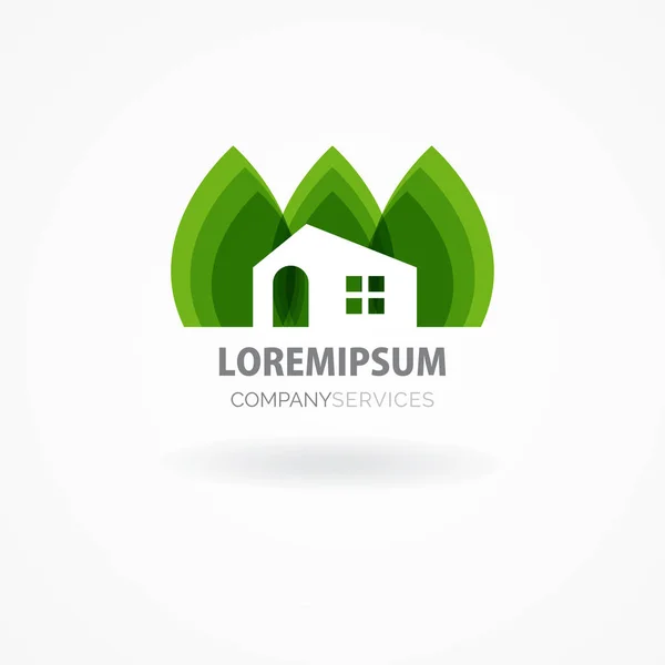 Öko Haus Mit Grünen Blättern Haus Logo Ökologisches Haussymbol — Stockvektor