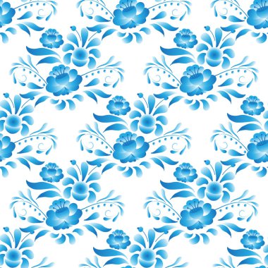 Beyaz ve mavi zerafet içinde Rus tarzı gzhel seamless modeli. Web, baskı, Tekstil için etnik köken