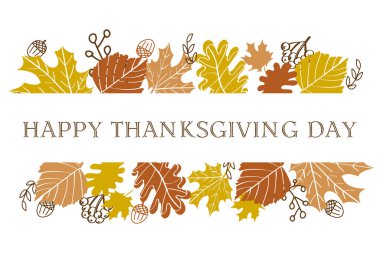 Sonbahar yaprakları ve meşe palamutları sonbahar yazı metin Merhaba. El vektör çizim çekilmiş. Siyah arka plan ve çok renkli metin üstünde o. Sonbahar poster tasarımı