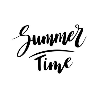 Yaz saati, beyaz arka plan üzerinde tipografik yazıt. Tatil afişi. Harfler, el yazısı tatil uset fot tshirt, afiş, web ve baskı olabilir