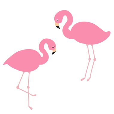İki sevimli çizgi flamingo beyaz arka plan üzerinde vektör Illustration. Etiket, poster, kart, çanta, t-shirt tasarım, Doğum günü kartları ve yaz parti davetiyeler için kullanılabilir