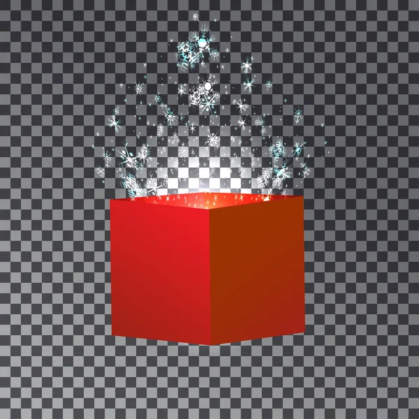 Fond Vectoriel Abstrait Avec Boîte Cadeau Rouge Ouverte Avec Lumières — Image vectorielle