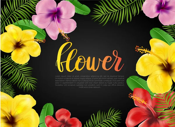 Blumenkarte Banner Plakatgestaltung Schönen Vektor Sommer Hintergrund Mit Tropischen Blumen — Stockvektor