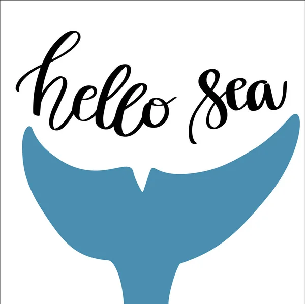 Cuento Ballenas Texto Hello Sea White Background — Archivo Imágenes Vectoriales