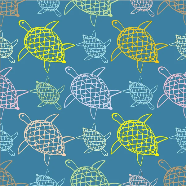 Vector Seamless Decorative Pattern Hand Drawn Turtle Background — Stock Vector