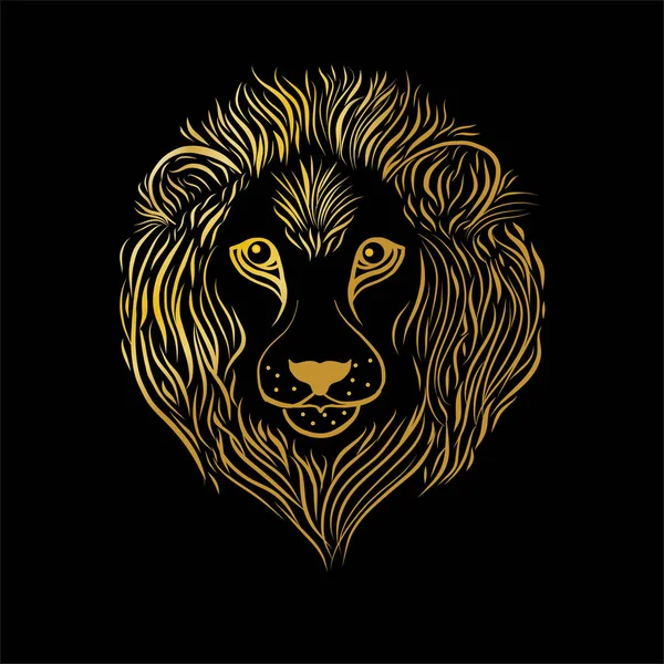 Gouden Leeuw Hoofd Zwarte Achtergrond — Stockvector