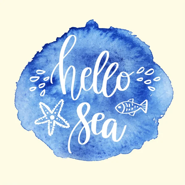 Citação Com Letras Desenhadas Mão Hello Sea Férias Verão Cartaz — Vetor de Stock